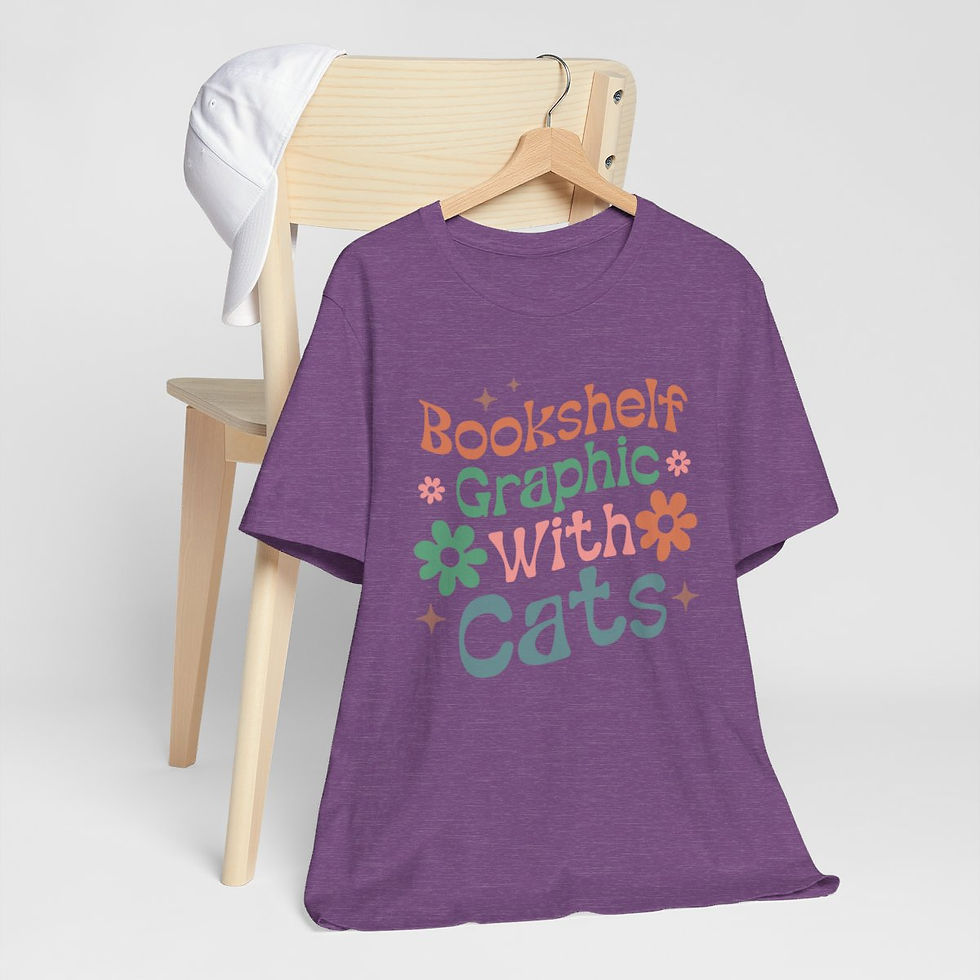 Thumbnail: Reading Theme T-Shirt Bookshelf Graphic With Cats Expressive Apparel Fun Gifts