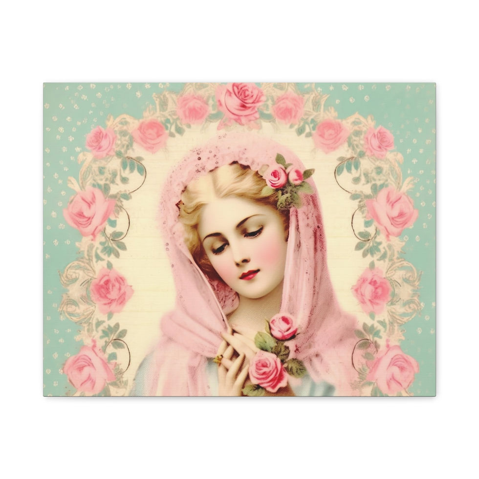 Thumbnail: Shabby Virgin Mary Canvas Art Vintage Pink Pastel Wall Decor Religious Gifts
