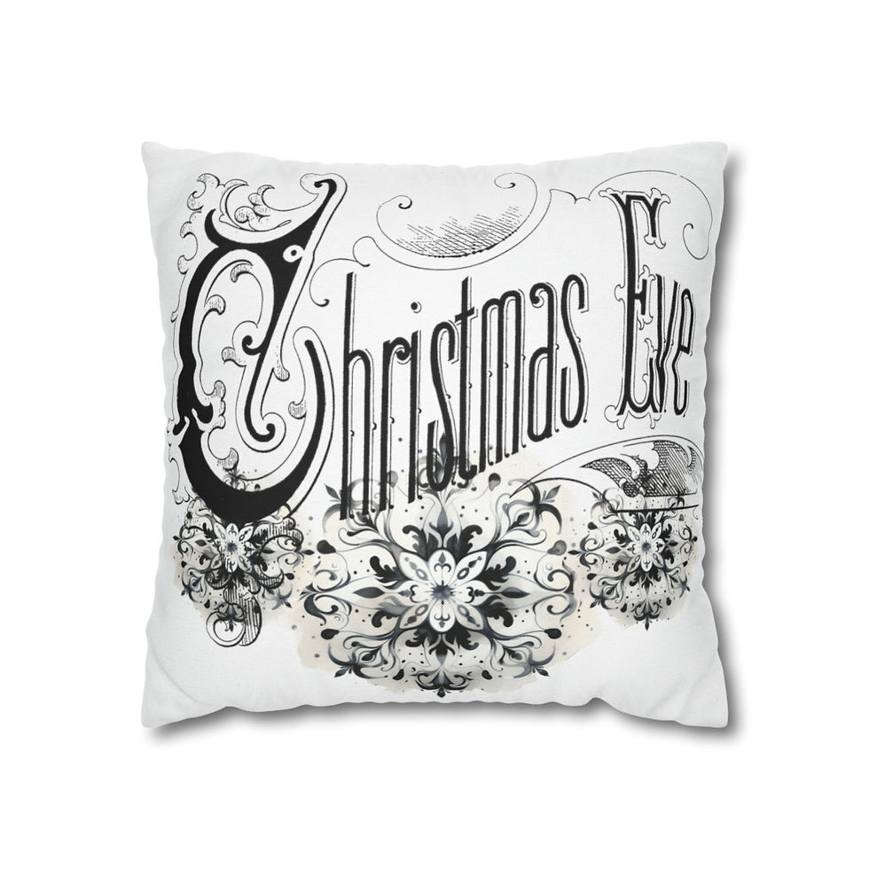 Thumbnail: Black & White Christmas Decor Throw Pillow Cover Christmas Eve Snowflakes