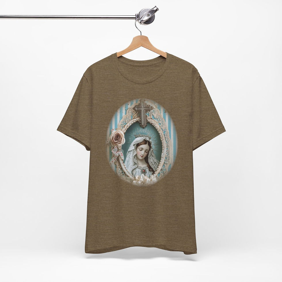 Thumbnail: Shabby Virgin Mary T-Shirt Ave Maria Religious Faith Art Tee Catholic Gifts