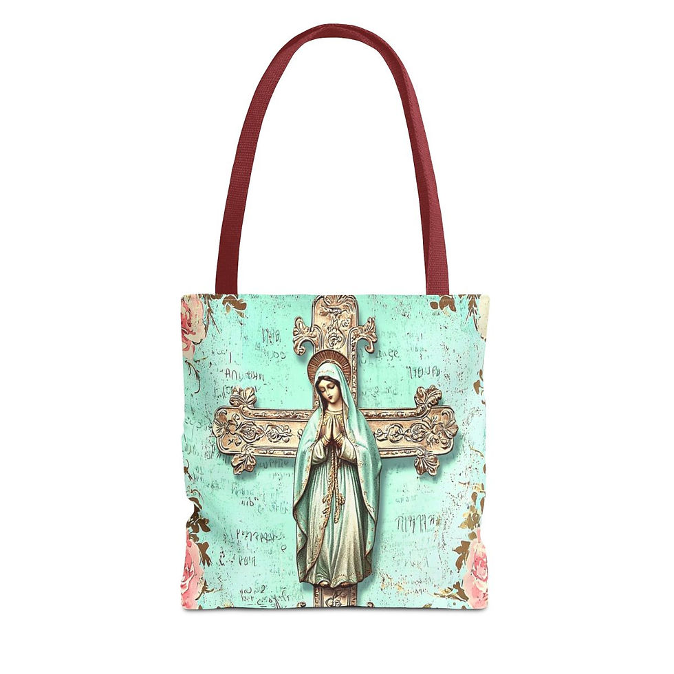 Thumbnail: Shabby Religious Art Tote Bag Vintage Virgin Mary Cross Peaceful Catholic Gift
