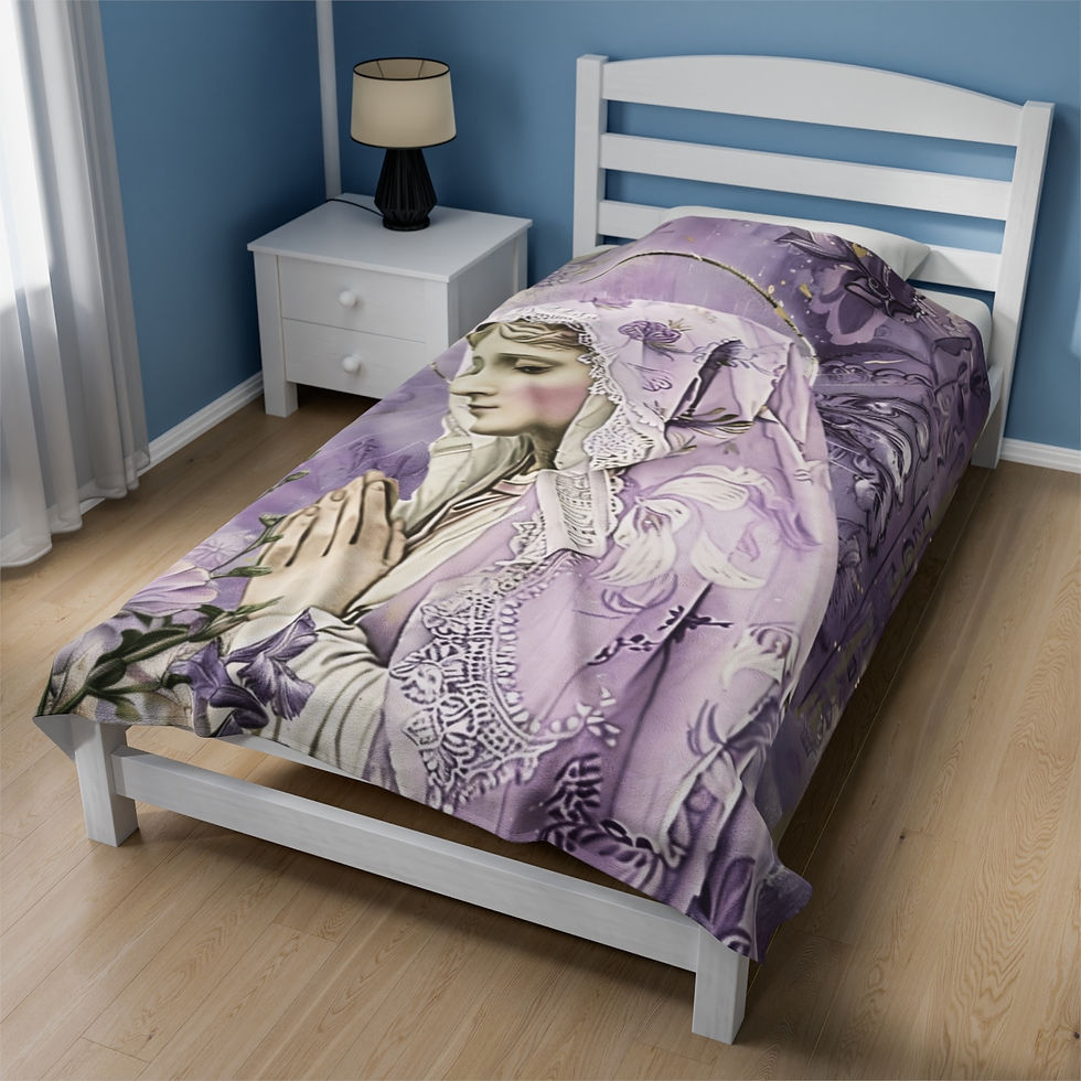 Thumbnail: Shabby Throw Blanket Praying Virgin Mary Lavender Decor Distressed Catholic Gift