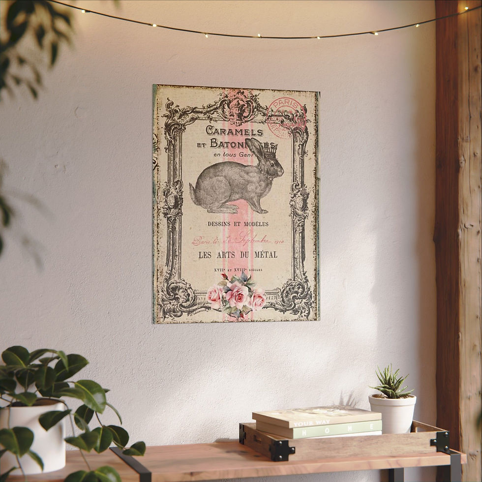 Thumbnail: French Country Rabbit Print Vintage Bunny Art Shabby Cottage Giclee wall decor