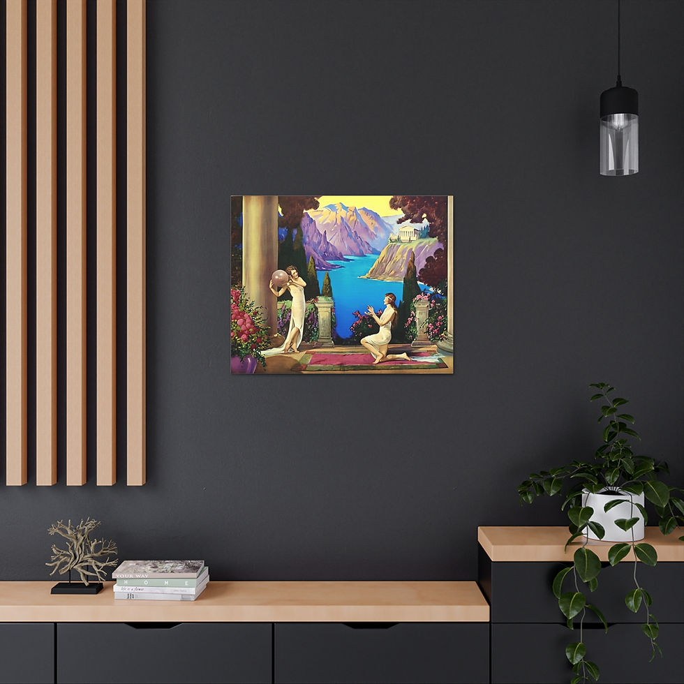 Thumbnail: Canvas Art Deco Women Mountains Lake Flowers R Atkinson Fox Style Wall Decor