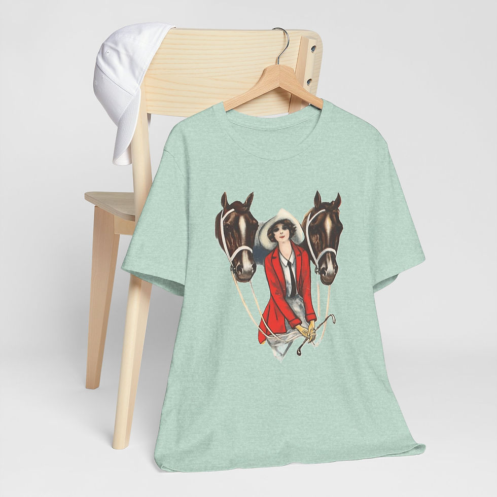Thumbnail: Artistic Equestrian T-Shirt Horses & Art Deco Woman Wearable Vintage Art