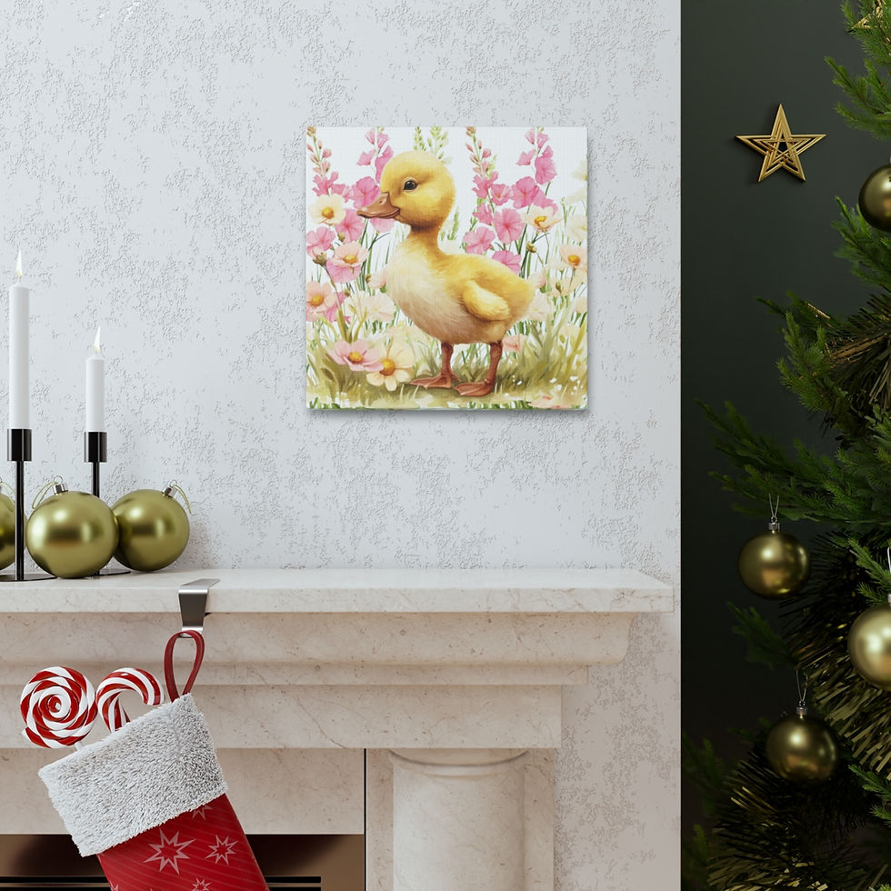 Thumbnail: Spring Watercolor Art Canvas Print Duck Flowers Easter Wall Decor
