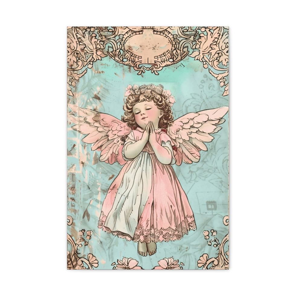 Thumbnail: Shabby Distressed Angel Canvas Art Pastel Vintage French Victorian Cherub Decor 