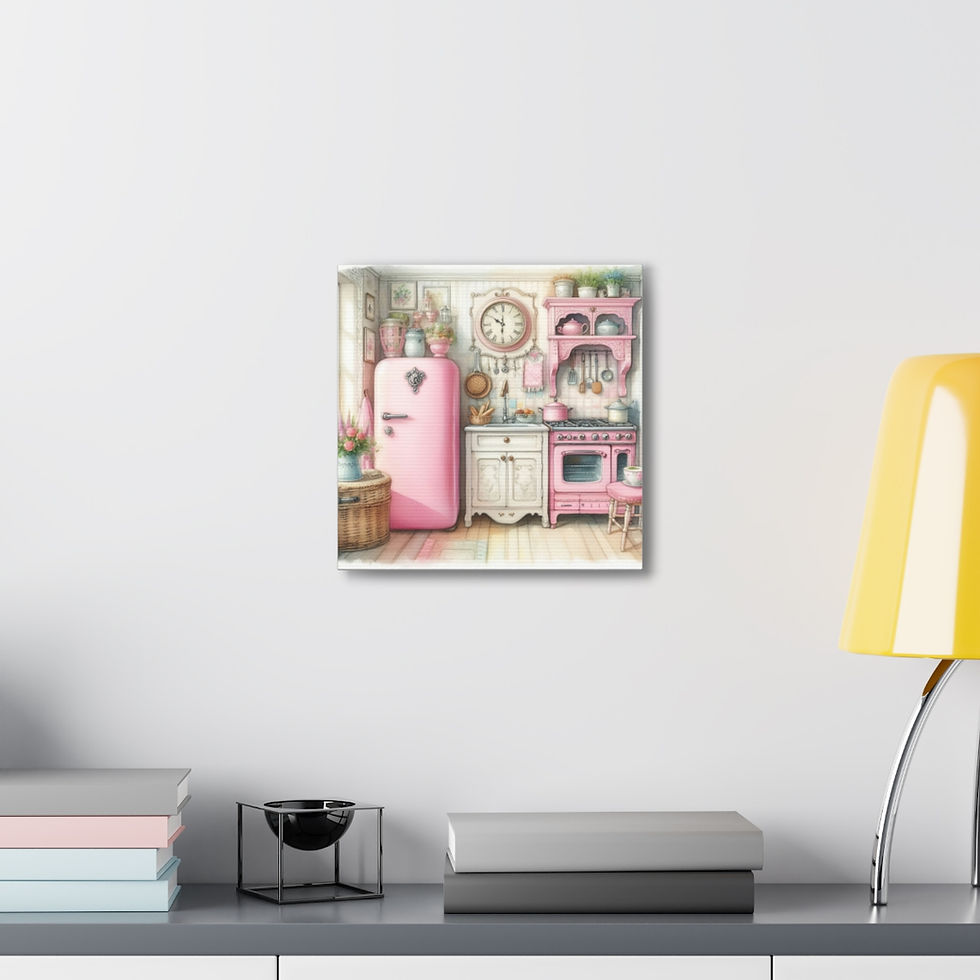 Thumbnail: Pink Retro Kitchen Art Shabby Cottage Farmhouse Kitchen Art Canvas Wall decor