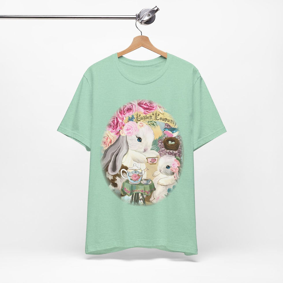 Thumbnail: Shabby T-Shirt Bunny having Tea Pink Roses Chic Art Tee Artistic Apparel & Gifts