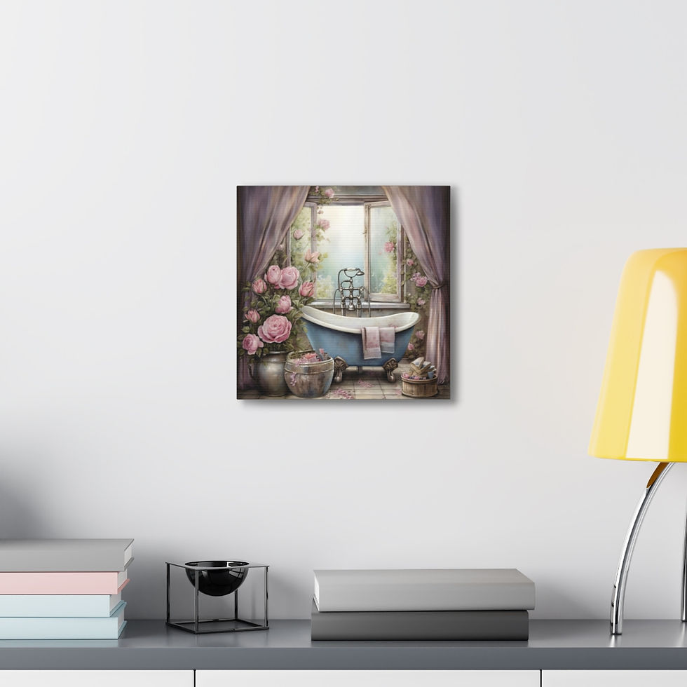 Thumbnail: Shabby Bathroom Art Victorian Tub Pink Roses French Country Canvas Print Artwork