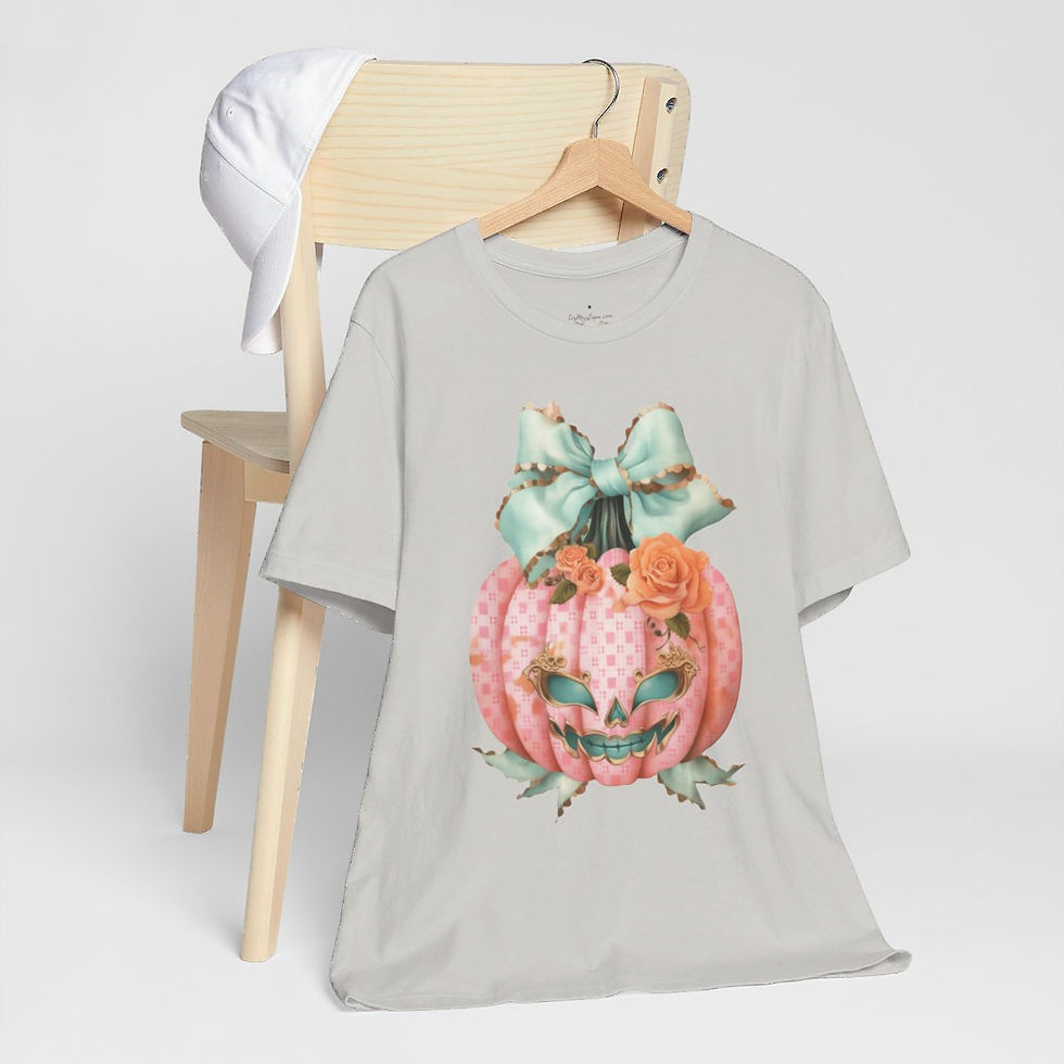 Thumbnail: Halloween T-Shirt Creepy Pink Pumpkin Shabby Roses Art Tee Trendy Apparel Gift