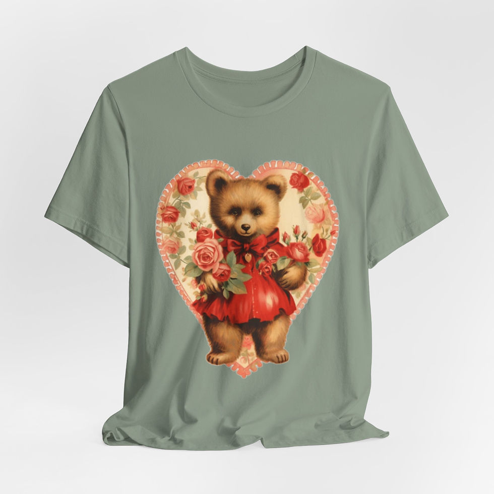 Thumbnail: Shabby Bear T-Shirt Roses and Hearts Valentine's Day Artistic Bear Lover Gift 