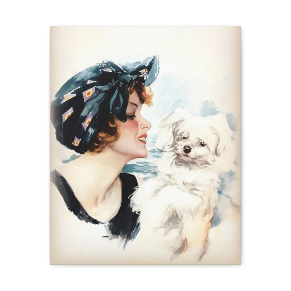 Thumbnail: Vintage Deco Woman Canvas Art Harrison Fisher Lady with Dog Retro Beach Decor 