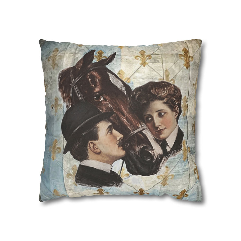 Thumbnail: Shabby Farmhouse Equestrian Throw Pillow cover Victorian Couple & Horse Decor
