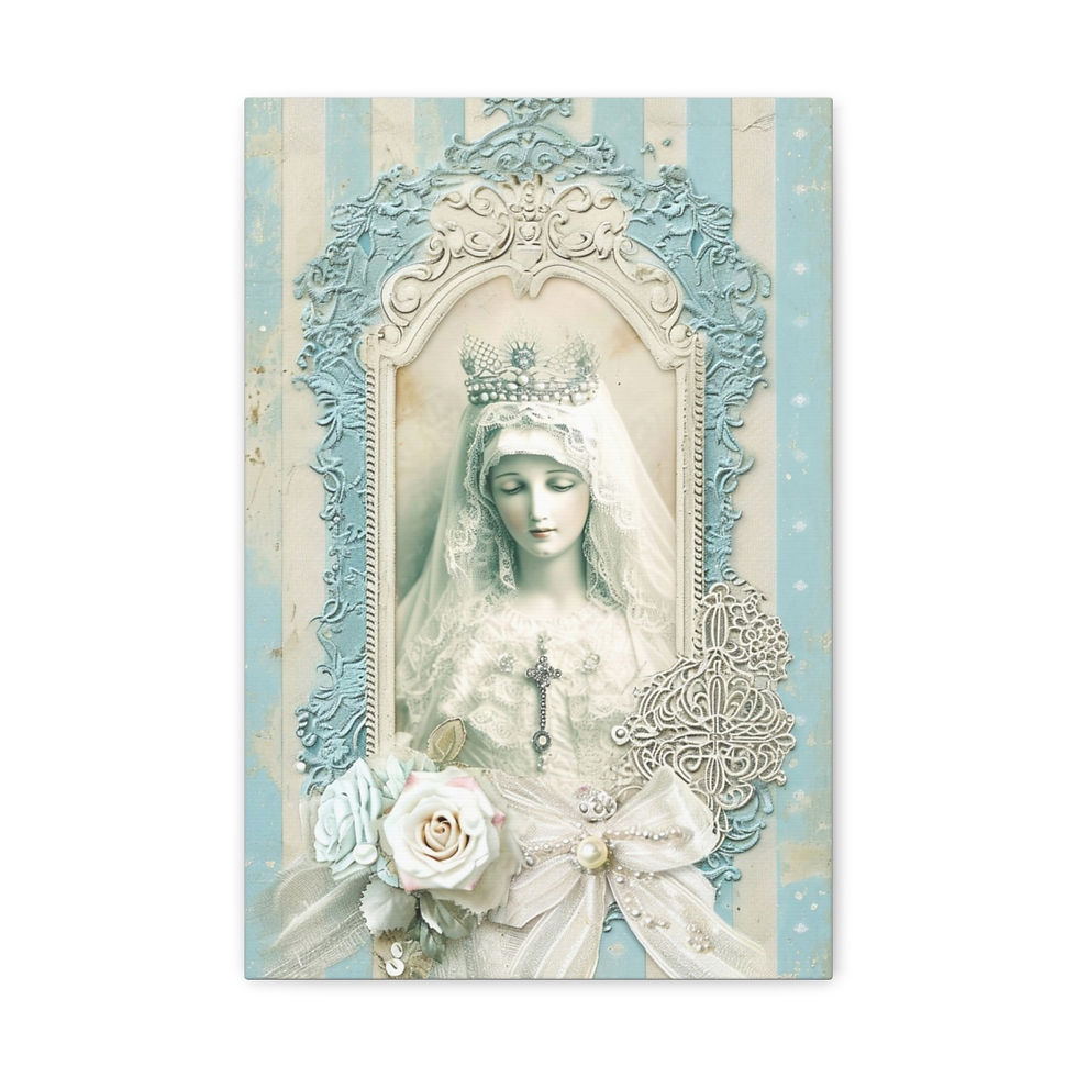 Thumbnail: Shabby Crown Virgin Mary Canvas Art French Country Wall Decor Pastel Blue White