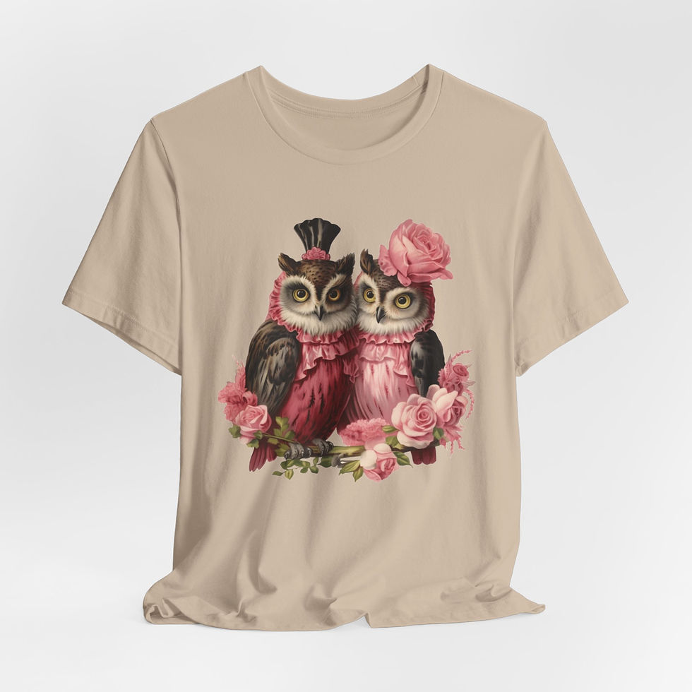 Thumbnail: Owl Couple T-Shirt Roses and Romance Valentine's Day Artistic Owl Lover Gift 