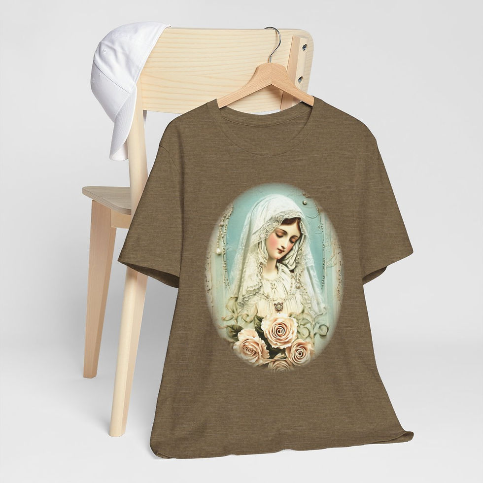 Thumbnail: Shabby Virgin Mary T-Shirt Ave Maria Religious Faith Art Tee Catholic Gifts