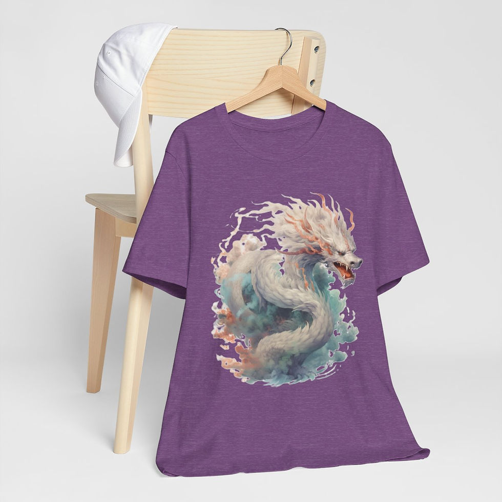 Thumbnail: Artistic White Dragon T-Shirt Crescent Tee Wearable Art Fantasy Apparel