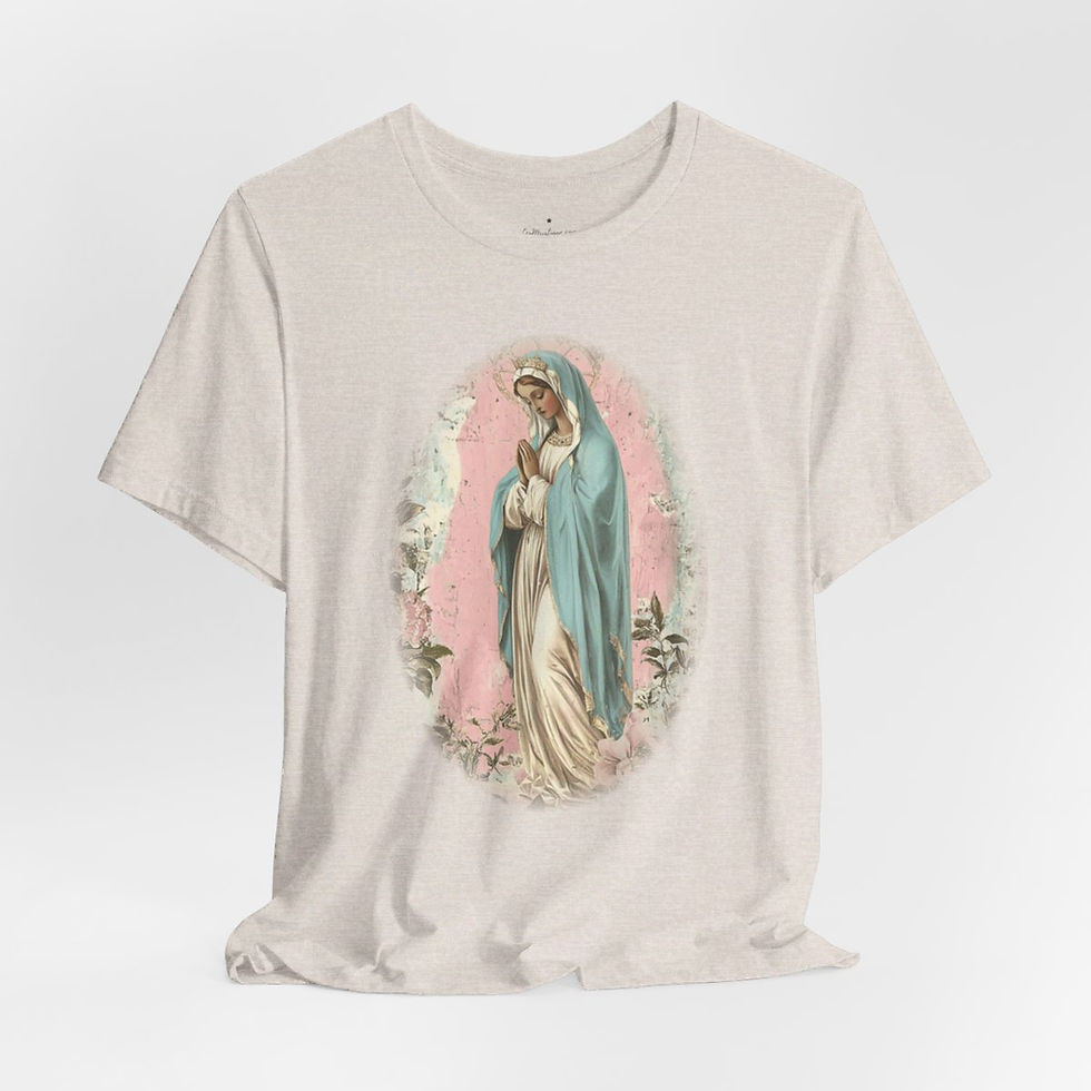 Thumbnail: Virgin Mary T-Shirt Shabby Mother Mary Praying Pink Catholic Art Tee