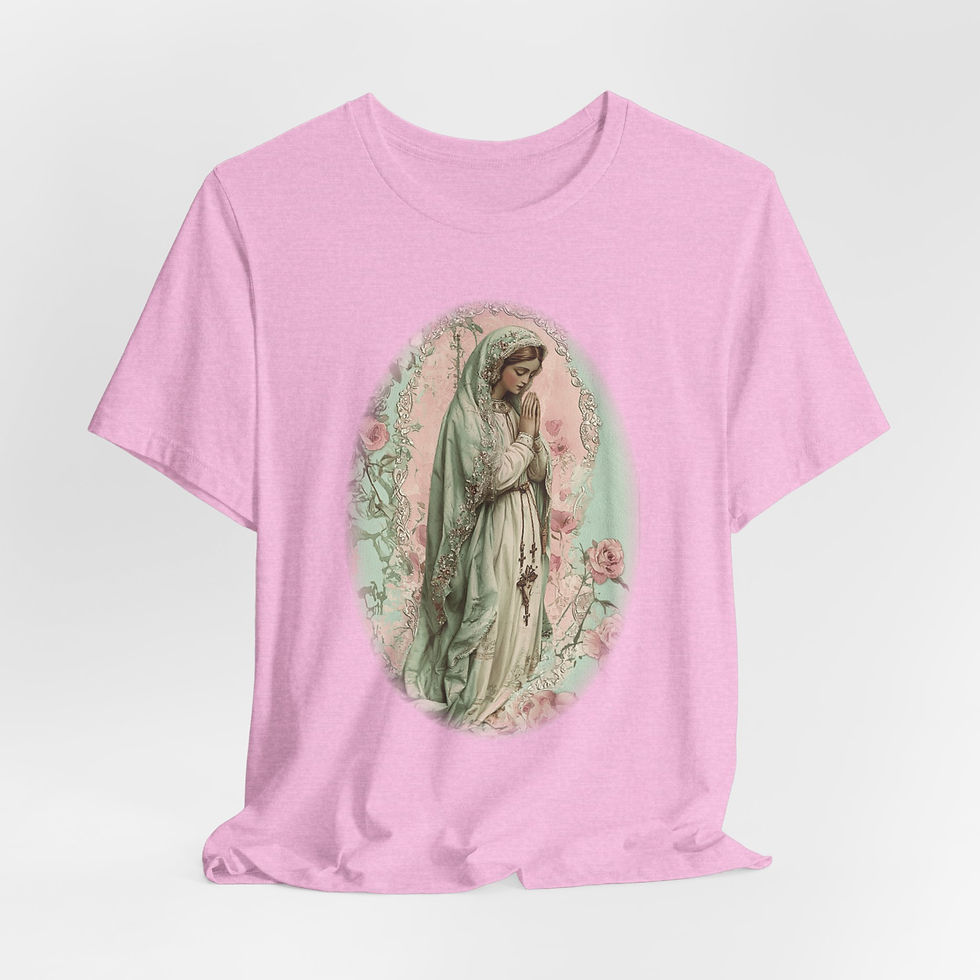 Thumbnail: Artistic T-Shirt Virgin Mary Pink Roses Religious Grace Catholic Faith Gift 