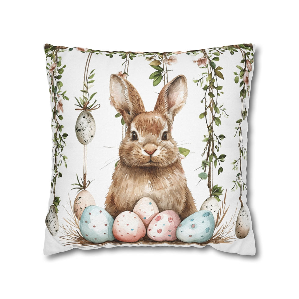 Thumbnail: Artistic Shabby Farmhouse Spring Decor Throw Pillow cover Eggs Bunny Rabbit