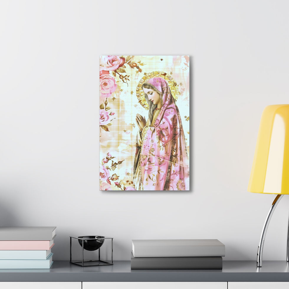 Thumbnail: Shabby Virgin Mary Canvas Art Vintage Pink Pastel French Country Wall Decor 