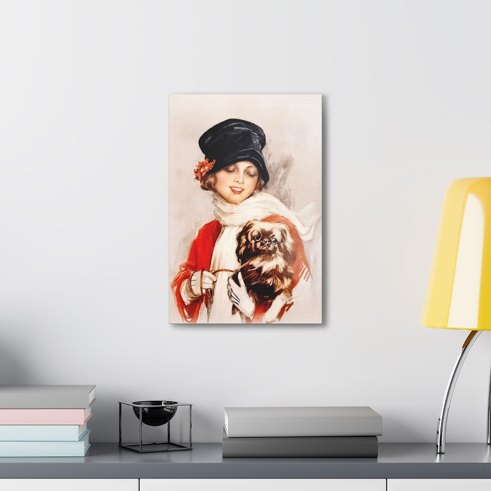 Thumbnail: Vintage Deco Woman Canvas Art Harrison Fisher Lady with Dog Retro Glam Decor 