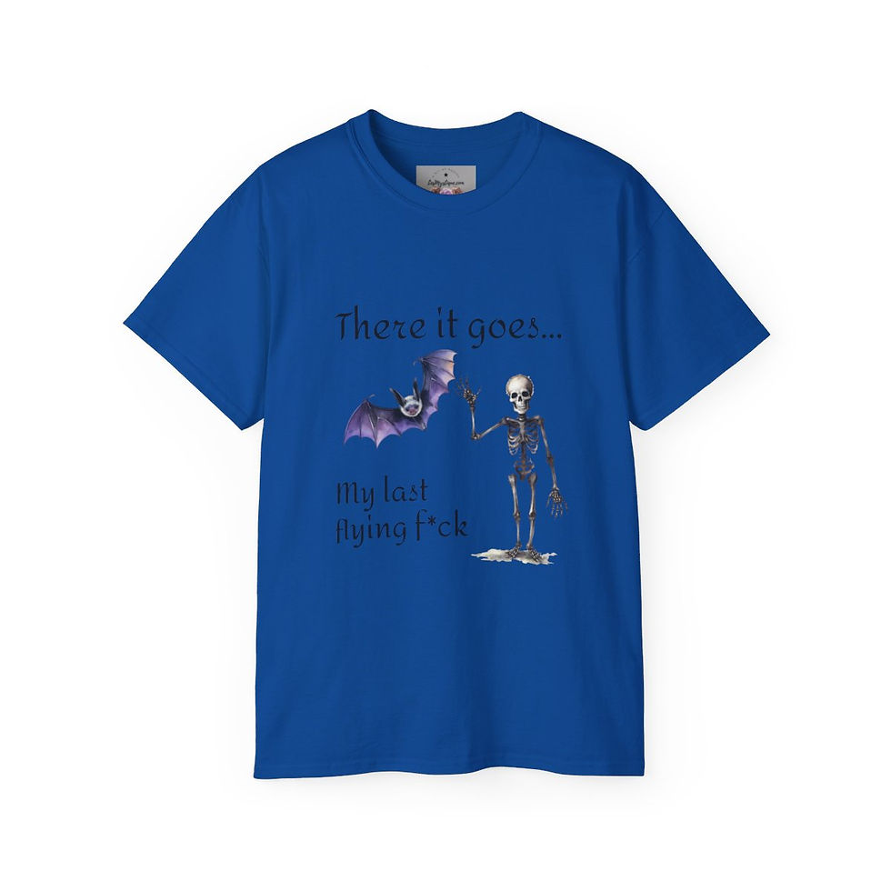 Thumbnail: Sarcastic T-shirt Skeleton and Bat Cotton Last flying f*ck Unisex Halloween Tee