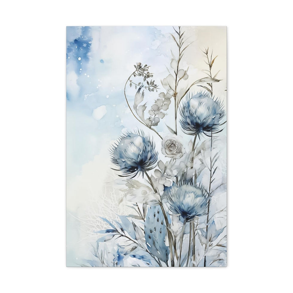 Thumbnail: Artistic French Country Canvas Art Decor Serene Blue Flowers Pastel Canvas Print