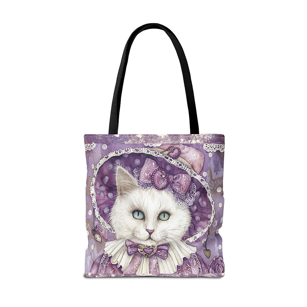 Thumbnail: Artistic Cat Tote Bag Shabby Pastel Purple Victorian Bonnet Cat Lover Gifts