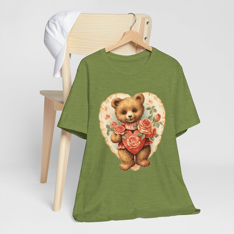 Thumbnail: Shabby Bear T-Shirt Roses and Hearts Valentine's Day Artistic Bear Lover Gift 