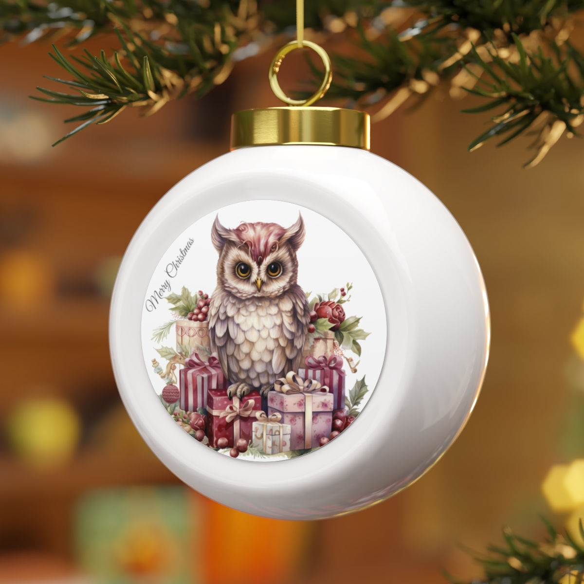 Shabby Chic Owl Christmas Ornament Pink Roses Christmas Decor & Owl Lover Gifts