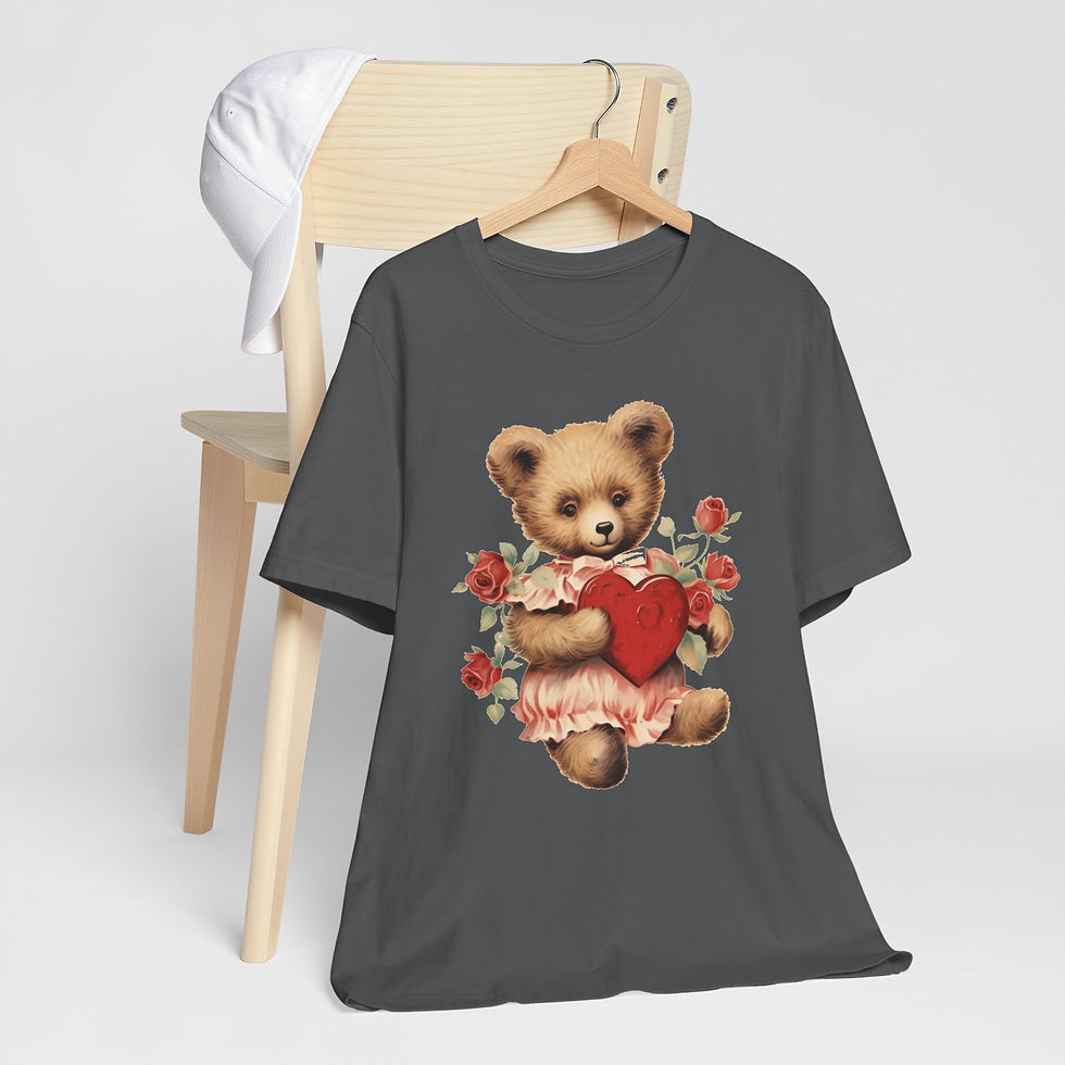 Thumbnail: Shabby Bear T-Shirt Roses and Hearts Valentine's Day Artistic Bear Lover Gift 