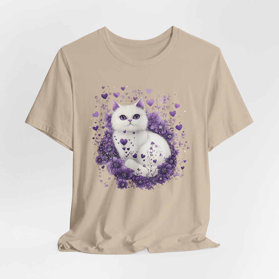 Thumbnail: Artistic Cat T-Shirt Shabby Purple Hearts & White Kitten Art Cute Cat Lover Gift