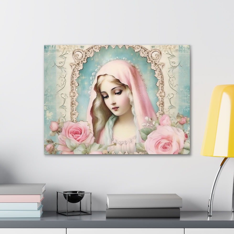 Thumbnail: Shabby Virgin Mary Canvas Art Vintage Pink Pastel Wall Decor Religious Gifts