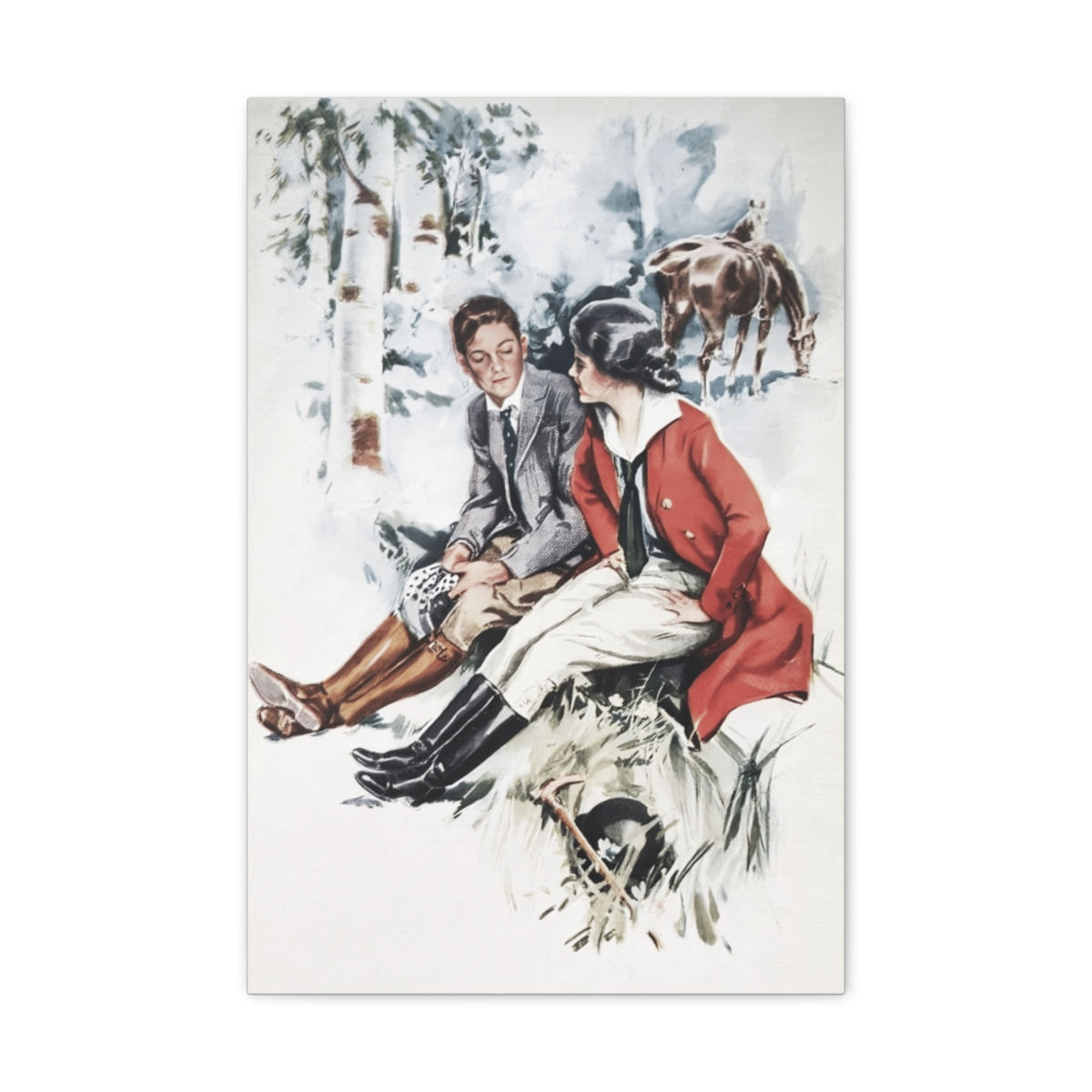 Victorian Equestrian Canvas Art Woman Horse Watercolor Farmhouse Wall Decor 