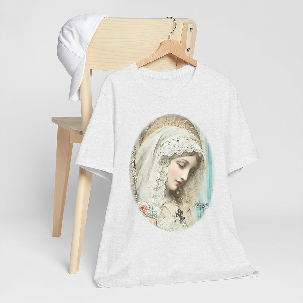 Thumbnail: Shabby Virgin Mary T-Shirt Ave Maria Religious Faith Art Tee Catholic Gifts