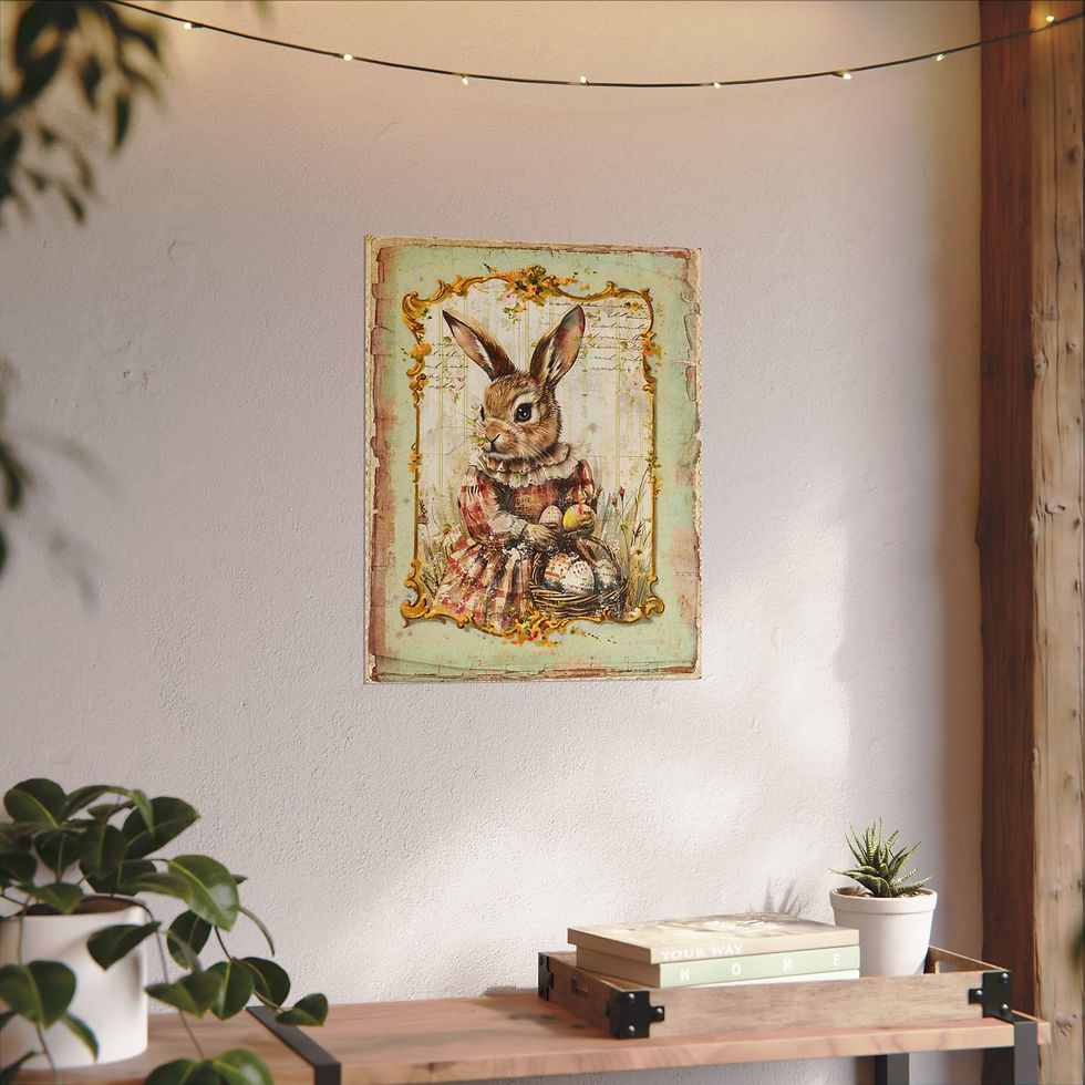 Thumbnail: Shabby Rabbit Print Vintage Bunny Art French Country Cottage Giclee wall decor