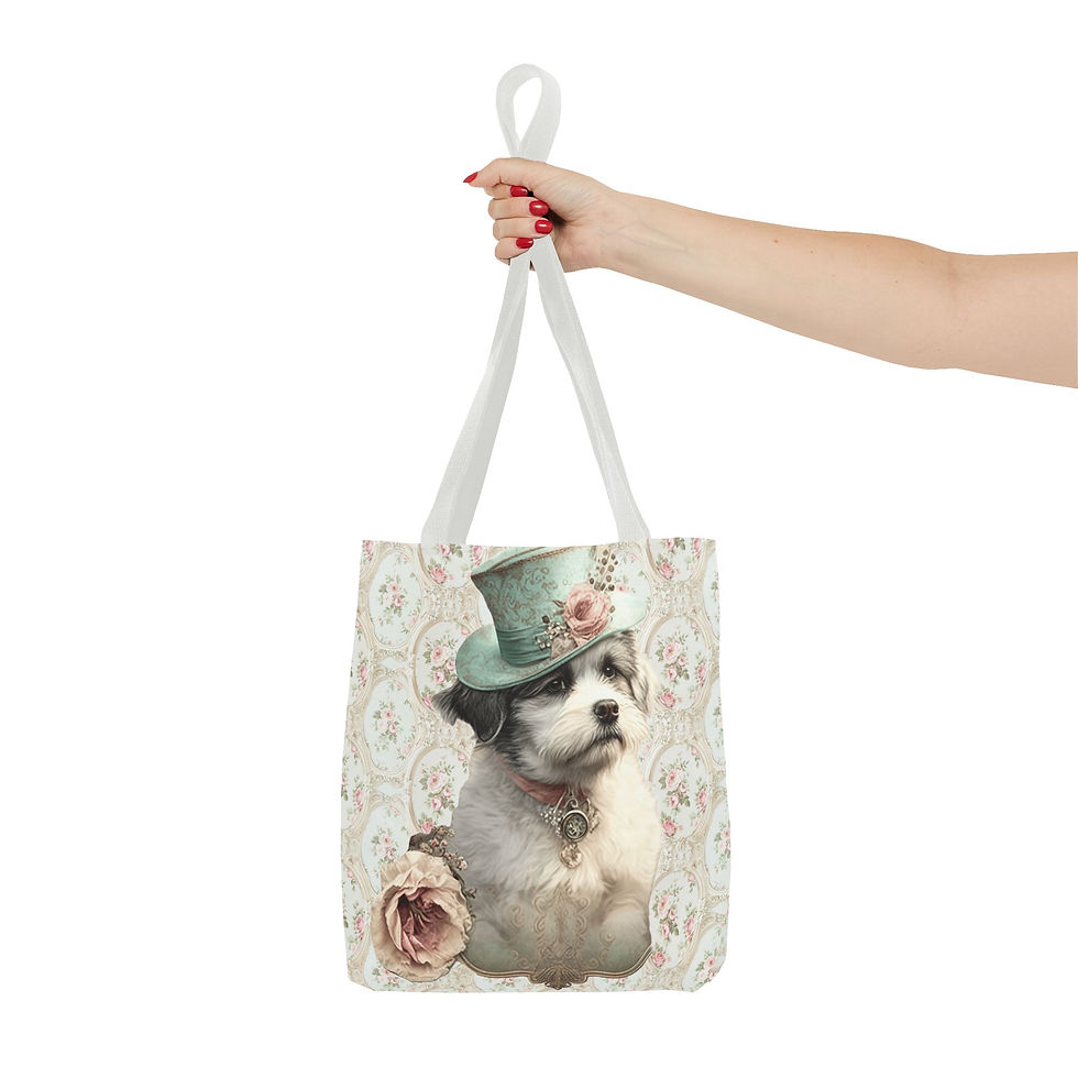Thumbnail: Artistic Tote Bag Victorian Dog in Hat Art Shabby French Trendy Expressive Gift