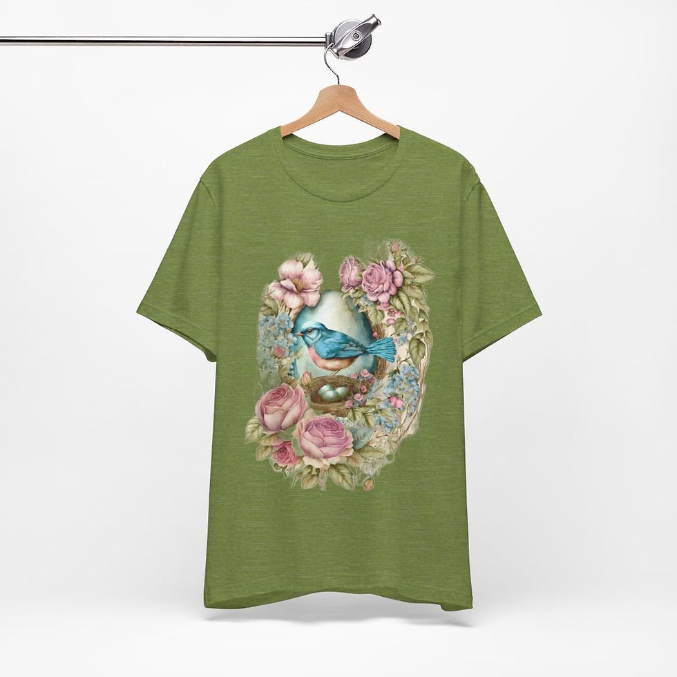 Thumbnail: Shabby Bird in Nest T-Shirt Vintage Spring Art Tee Chic Artistic Apparel & Gifts