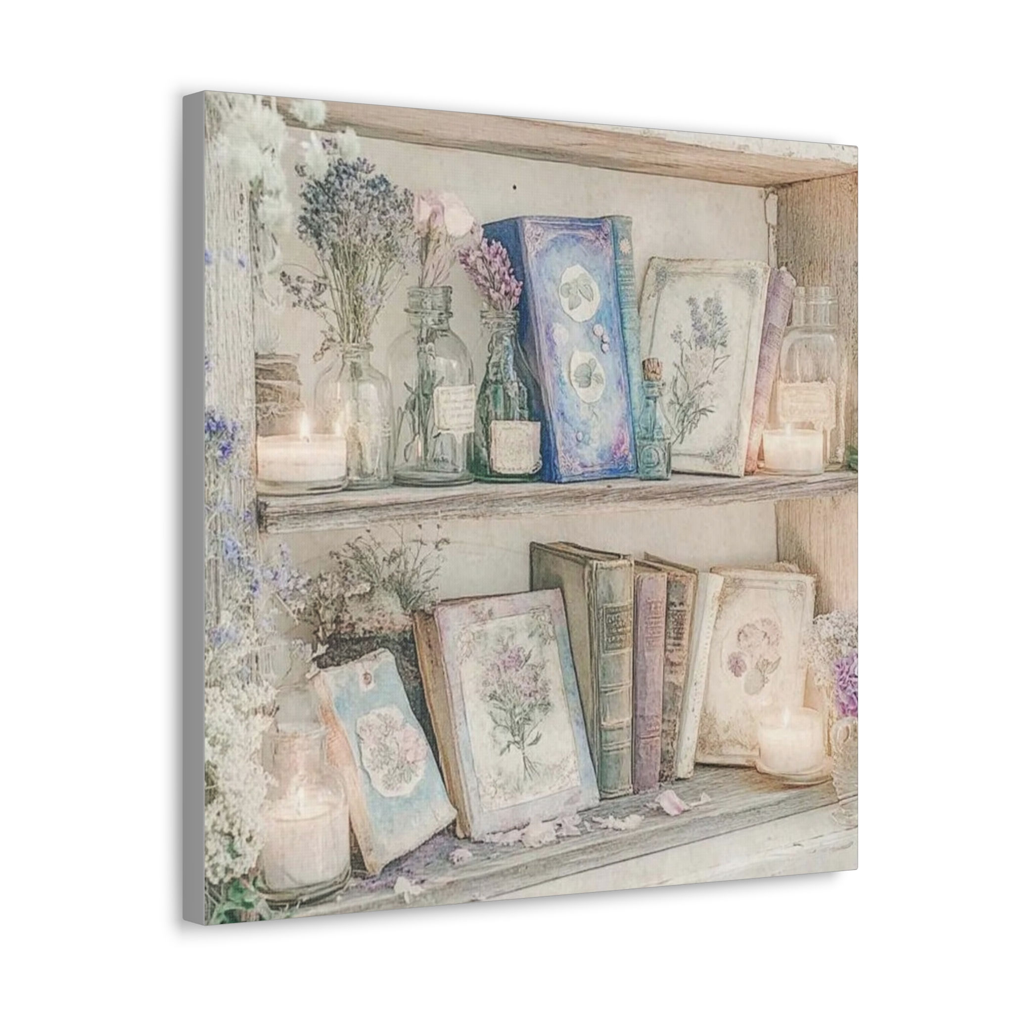 Shabby Canvas Art Apothecary Bottles Books French Country Cottage wall decor 
