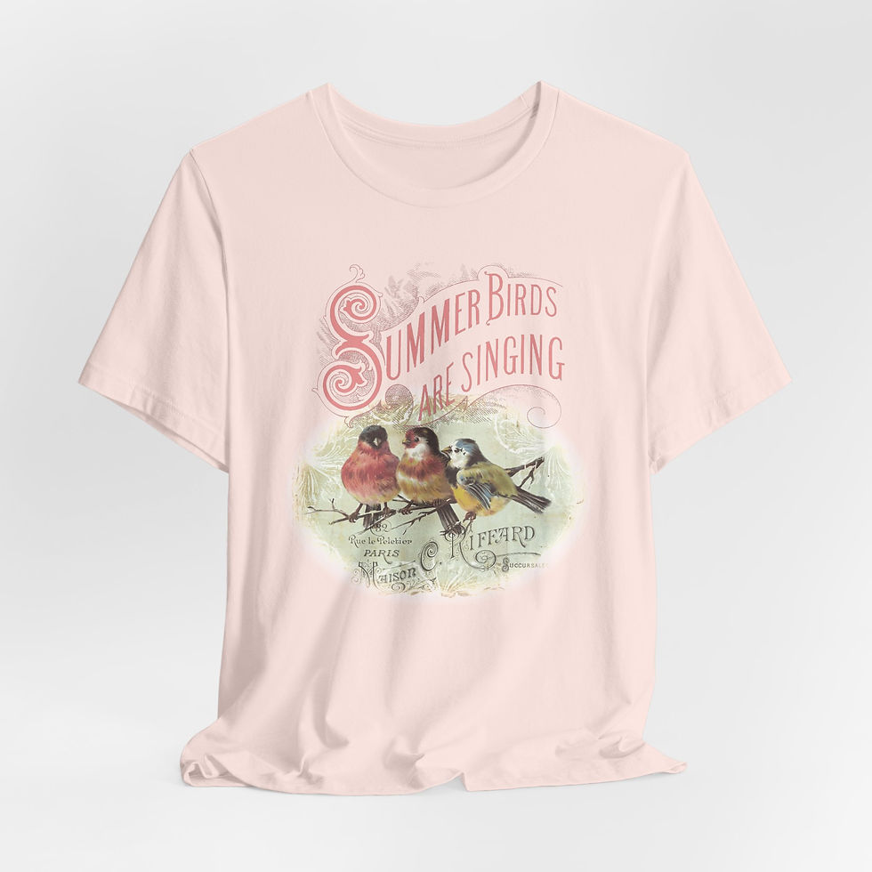 Thumbnail: Summer Birds Singing T-Shirt Shabby Victorian Art Tee Trendy Artistic Apparel