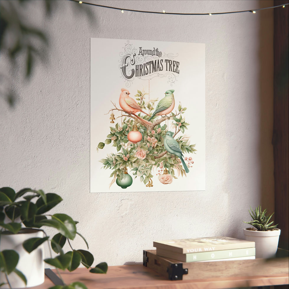 Thumbnail: Nostalgic Vintage Christmas Decor Shabby Chic Birds Art Print Pink Green