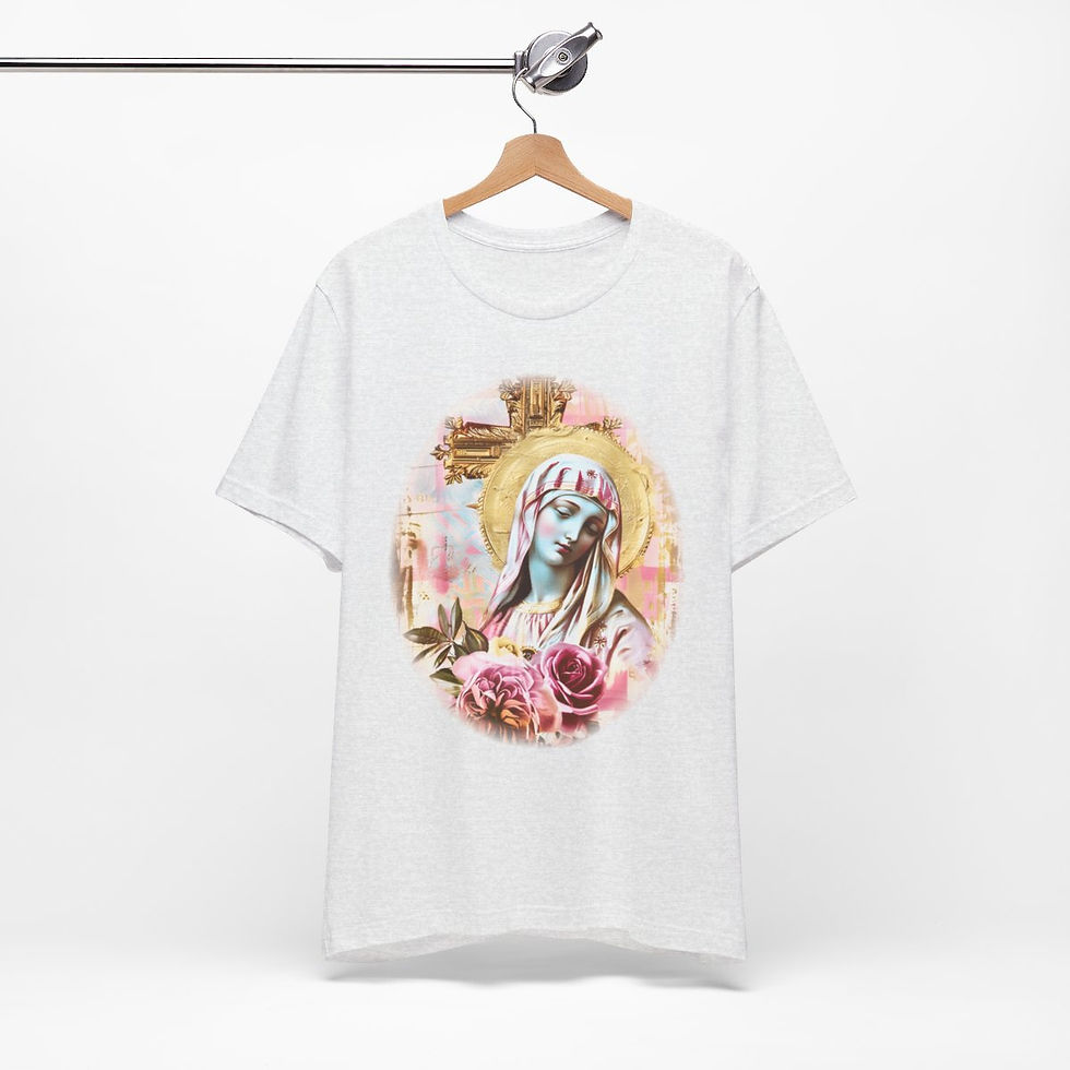 Thumbnail: Shabby Virgin Mary T-Shirt Ave Maria Religious Faith Art Tee Catholic Gifts