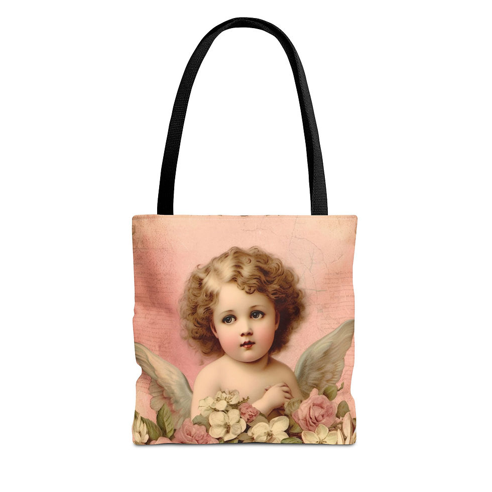 Thumbnail: Angelic Cherub Tote Bag Shabby Victorian Pink Roses Angel Lover Artistic Gifts