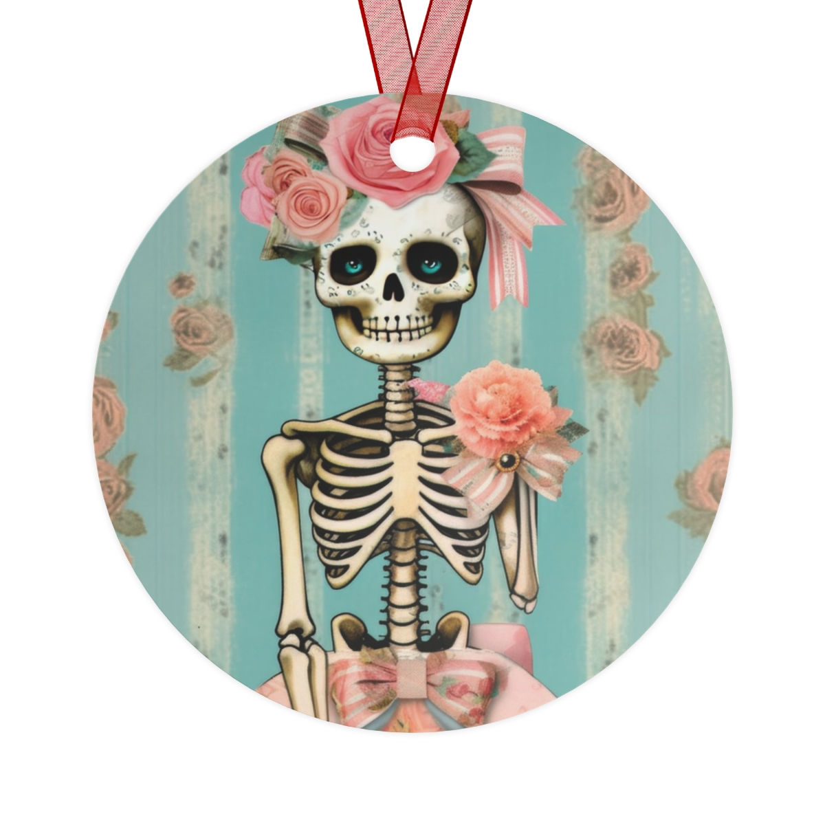 Pastel Skeleton Ornament Shabby Pink Roses Artistic Halloween Decor Trendy Gifts