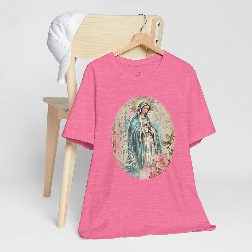 Thumbnail: Virgin Mary T-Shirt Shabby Mother Mary Praying Pink Catholic Art Tee