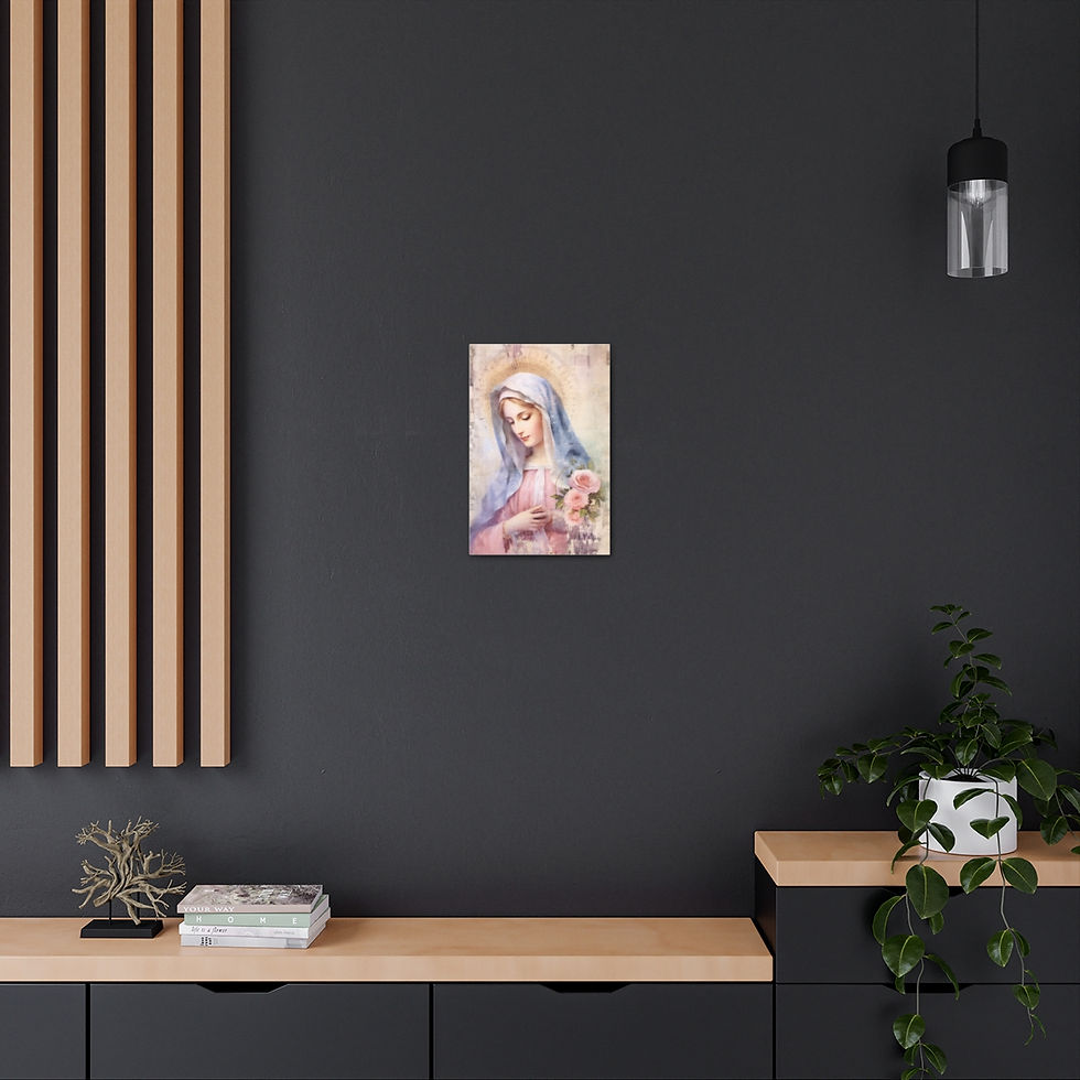 Thumbnail: Shabby Virgin Mary Canvas Art Vintage Pink Roses Religious Home Decor