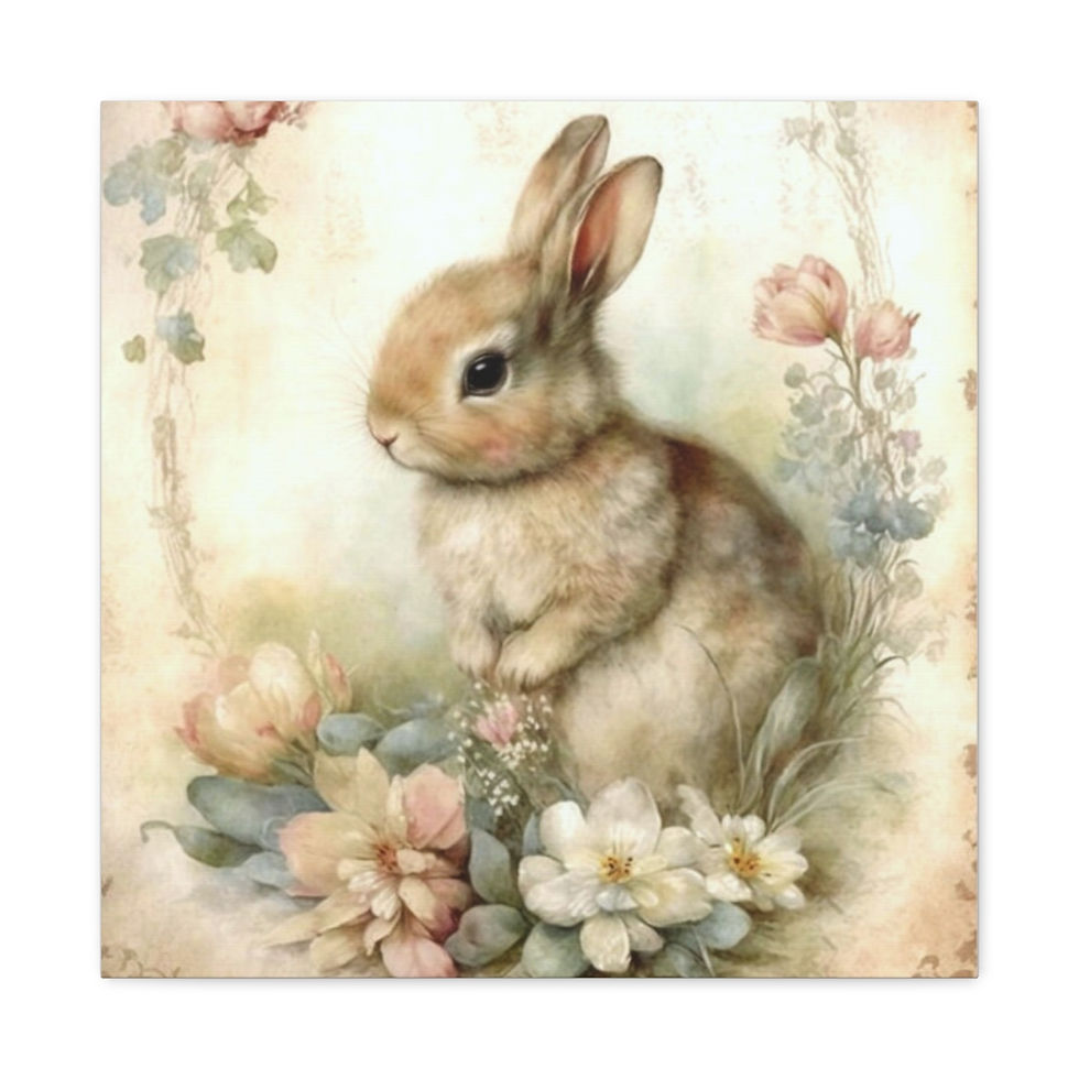 Thumbnail: Shabby French Country Decor Canvas Art Cozy Farmhouse Cottage Art Pastel Bunny
