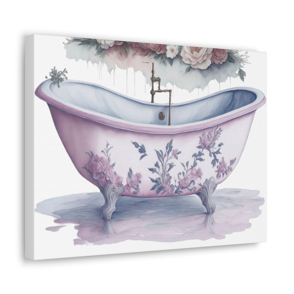 Thumbnail: Shabby Bathroom Art Victorian Clawfoot Tub Roses French Country Canvas Print